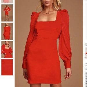 Longtime Crush Red Puff Shoulder Long Sleeve Mini Dress Size Medium